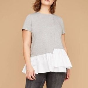 Mixed Fabric Asymmetrical Top